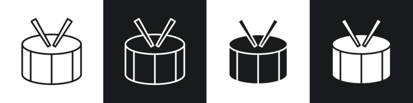 Drum icon symbol collection on white background.