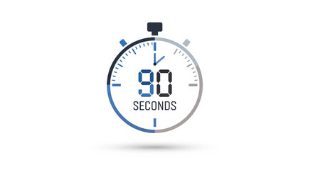 Fototapeta premium Digital Stopwatch Displaying 90 Seconds Time Limit Icon on an Isolated transparent background
