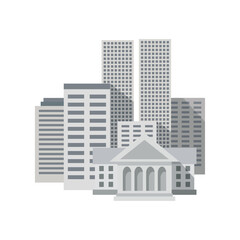 Modern Cityscape With Bank Building And Tall Skyscrapers Illustration