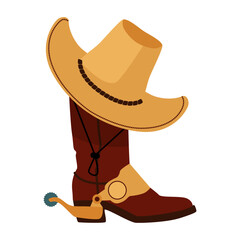Western cowboy boot and hat with spur, classic American style