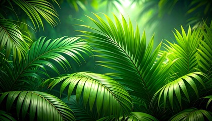 Lush jungle foliage in vibrant green