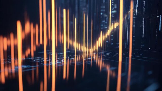Spectrum analyzer with glowing needles on a black background. A colorful digital music display. High-tech computer interface concept.