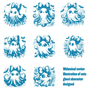 Whimsical art vector illustration of cute ghost character new designed