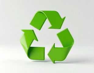 Glossy Green Recycling Symbol Isolated on White Background Environmental Conservation Concept