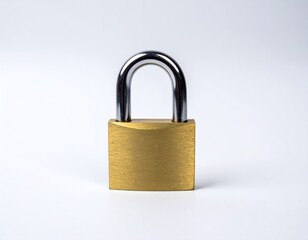 Naklejka premium Close Up Of A Metallic Golden Padlock On A White Background