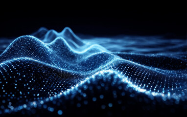 Abstract digital wave pattern with glowing particles representing data flow
