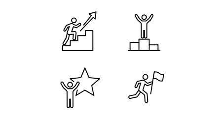 Naklejka premium Line drawings depicting progress, success, and achievement on a plain white presentation