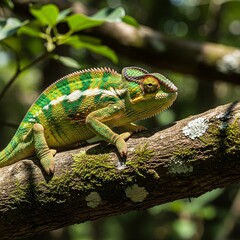 Obraz premium green lizard on a tree