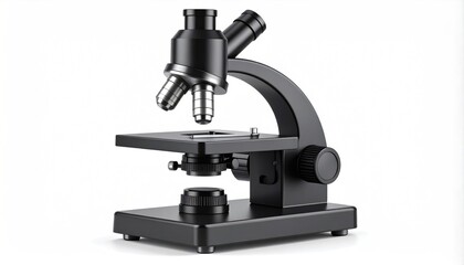 Detailed Black Microscope Isolated on White Background for Science or Research Studies