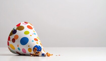 Fallen Party Hat with Colorful Splatters on White Surface