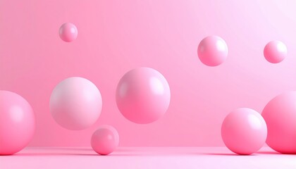 Floating Pink Spheres on Pink Background Minimalist Composition Smooth Surface Reflective Lighting