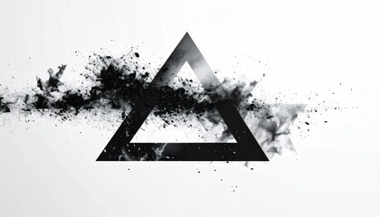 Geometric Triangle Composition with Abstract Black Smudge and White Background