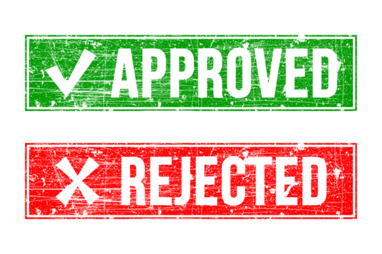 Approved and rejected status symbols visualized in green and red rectangular badges transparent background