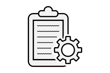 Checklist clipboard with gear icon symbolizing process and task management strategy transparent background