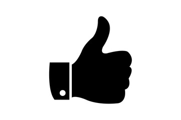Like button black silhouette of a hand giving a thumbs up gesture, isolated on transparent background