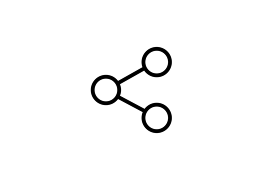 Simple white share icon inside circle network connection symbol for sharing content and information transparent background