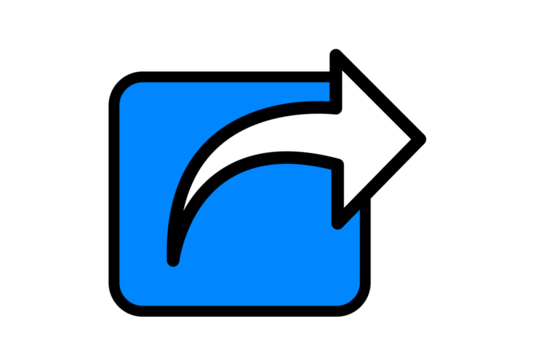 Share icon blue square with white arrow pointing right, isolated on transparent background