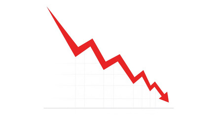 Obraz premium Red Downward Arrow on Graph, Financial Loss and Negative Trend Concept, Isolated transparent background