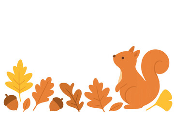 秋のイラスト 枯葉とリス