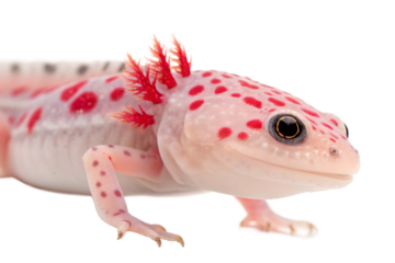 Small pink and white amphibian with red spots on its head and body on AI generated by PNG