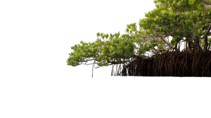 mangrove tree showing its roots and green leaves  isolated on white background