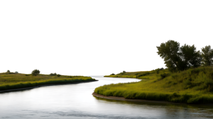 river flowing through lush green landscape isolated on white background