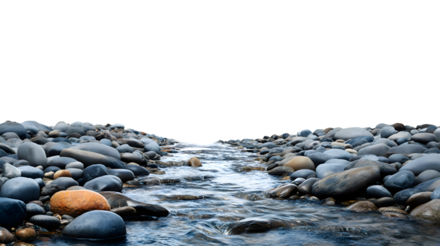 flowing river between stone path isolated on white background