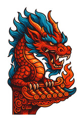 Chinese dragon sculpture on temple icon. Chinese dragon illustration with vibrant colors and intricate details izolated  