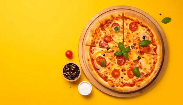 Pizza on yellow background