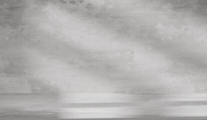 Gray background with cement wall texture. Minimalist abstract background for product presentations with soft shadows from the window