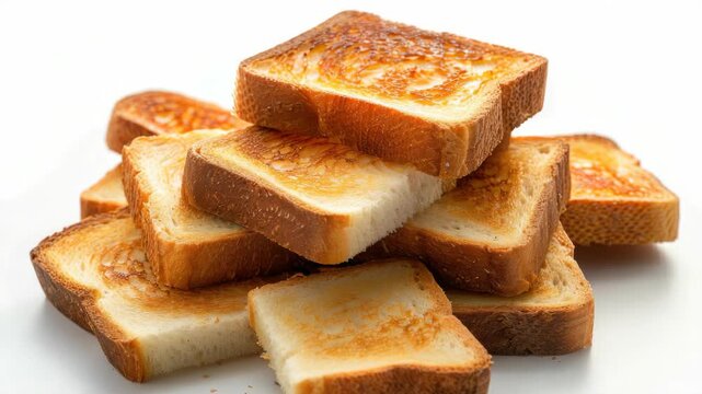 Close-up image of six slices of freshly toasted bread with visible golden crust and textured interior.