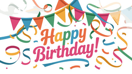 Cheerful Happy Birthday card illustration, decorated with vibrant festive elements.