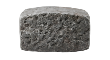 A rough, rectangular block of dark grey stone with a textured surface, isolated on a transparent background
