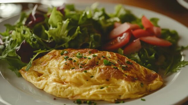 A delicious frittata with a fresh salad, ready to be served at a restaurant or made at home for a healthy meal.