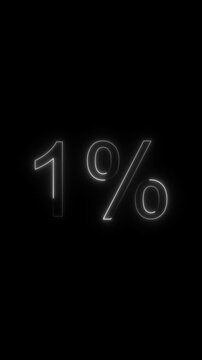 Glowing Neon 1 Percent Symbol Isolated on Black Background Minimalist Abstract Digital Graphic Element