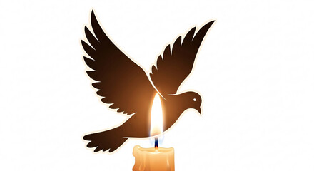 Hopeful dove soaring through warm candle flame symbolizing peace, spirit, and new beginnings