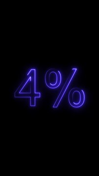 Glowing Neon Blue 4 Percent Symbol on Black Background Abstract Digital Number Countdown Percentage Graphic
