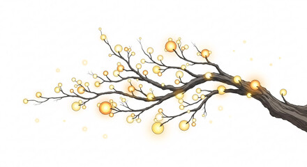 Enchanting branch adorned with glowing golden lights creates magical ambiance for festive celebrations