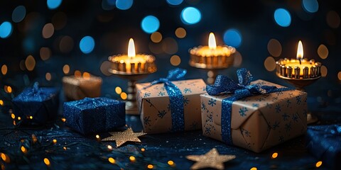 Festive Gifts and Candles Create a Magical Christmas Scene