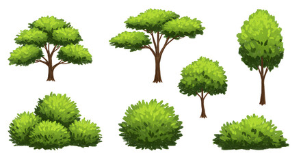 Fototapeta premium Oil pastel illustration set of trees and bushes nature plants