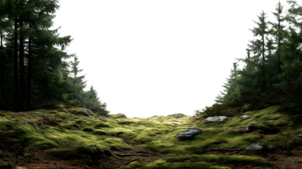 pathway through the lush forest isolated on white background