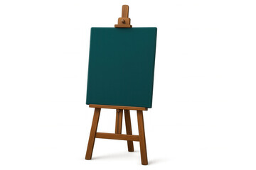 Wooden artist easel supporting blank teal canvas, providing clean workspace for creative design with open white background