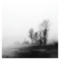 Ethereal Grove Trees Emerging from a Misty Landscape