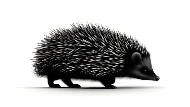 Black and white spiky hedgehog standing on a surface. Animal is alone in a natural environment.