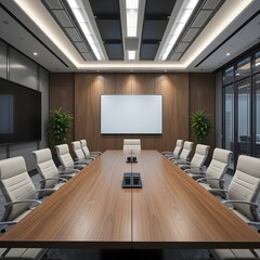 Modern Empty Conference Room with Long Meeting Table and Contemporary Office Interior Design