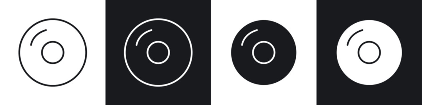 Vinyl icons collection in black and white filled and line versions