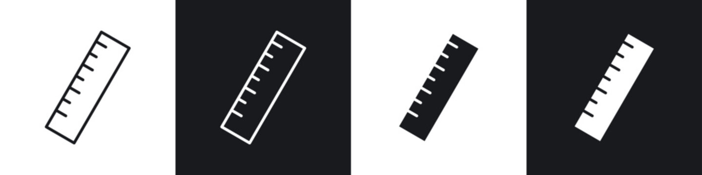 Ruler icons collection in black and white filled and line versions