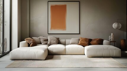 Fototapeta premium Modern beige sectional sofa