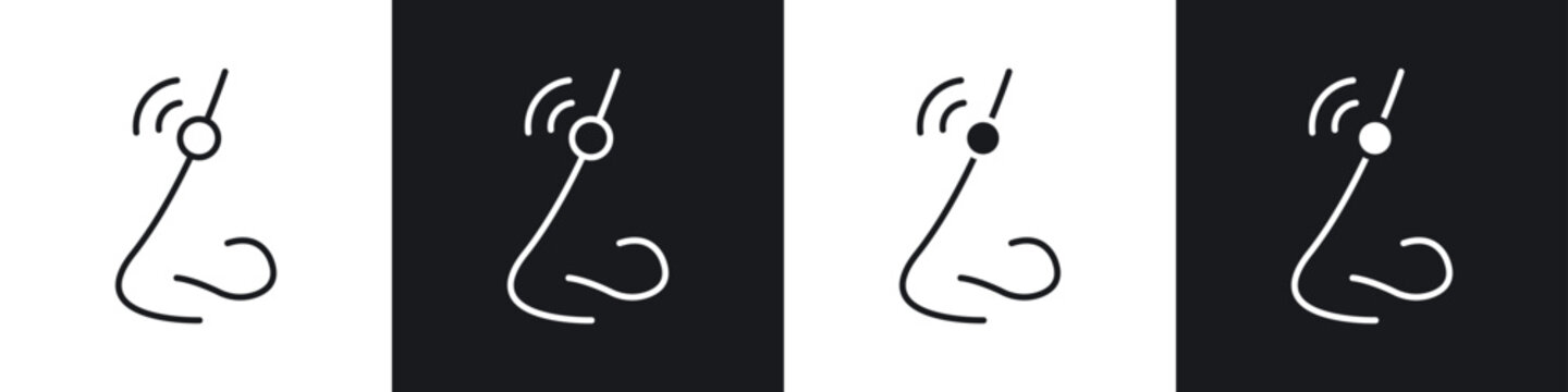 Nose pain icons collection in black and white filled and line versions