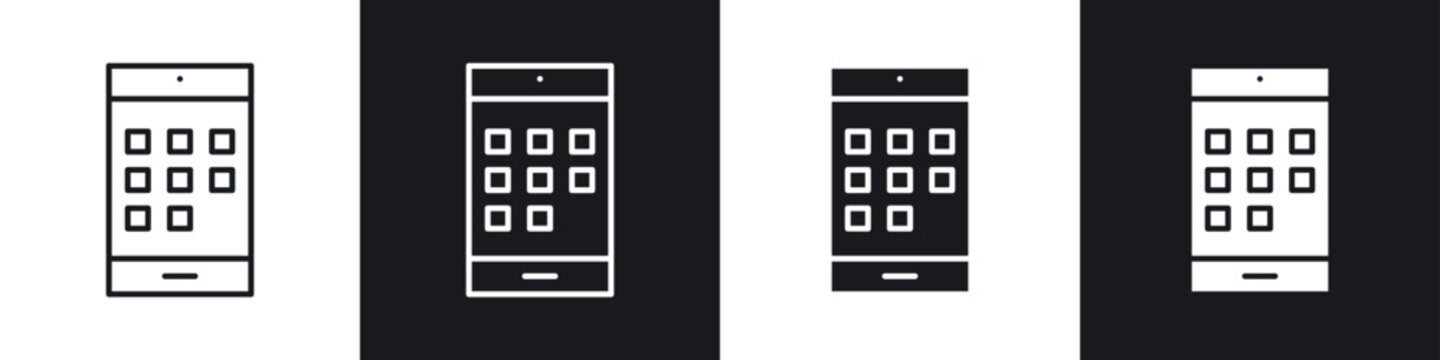 Mobile notch icons collection in black and white filled and line versions